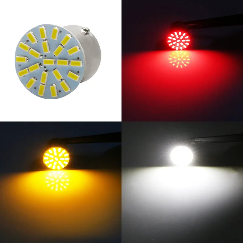 EURS 2/10X 1156 P21W BA15S 1157 BAY15D 3014-24smd Len BA15D Led Car Bulb Auto Lamp Reverse Rear Light White Red Yellow 12V LED