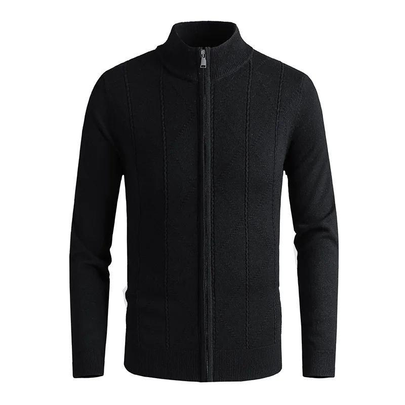 

Thiened Pure Woolen Knitted Cardigan Casual Stand Collar Men's Winter Sweater Comfortable Fit Long Sve irt Sle