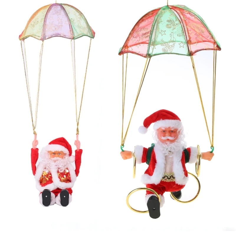 Christmas Ornaments Electric Toy Parachute Santa Clause Tumbling Dancing Decor for Kids Holiday Season Decoration