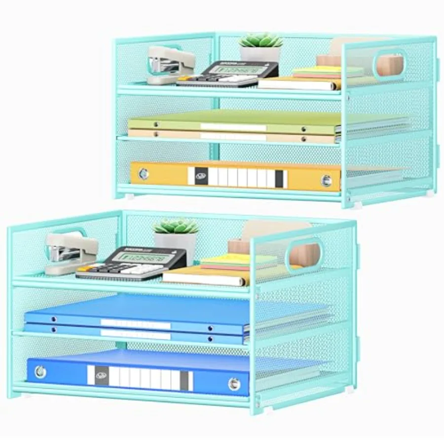 

Металлическая сетчатая подставка для бумаг и файлов с ручкой + 1 выдвижной лоток для стола, дома, офиса, школы (А)