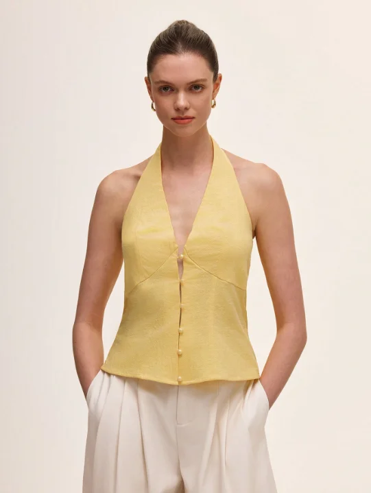 قميص بدون أكمام برقبة معلقة على الطراز الأوروبي والأمريكي #3