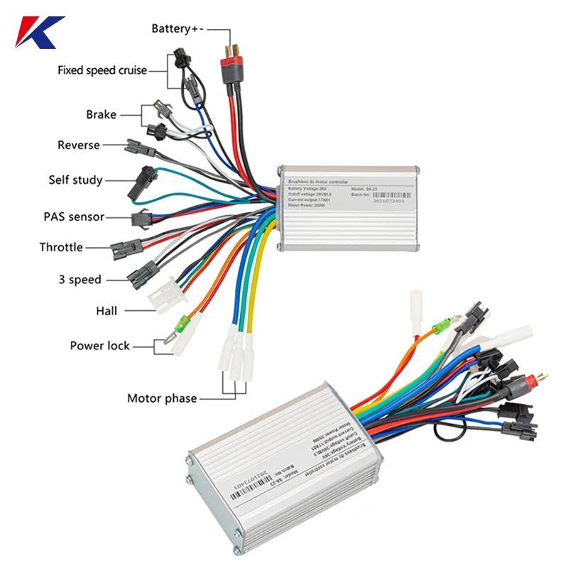 KUNRAY 24V-48V 350W 500w Brushless Controller For Electric Bike Bicycle Scooter Speed BLDC Motor with Hall Reverse Hall Brake