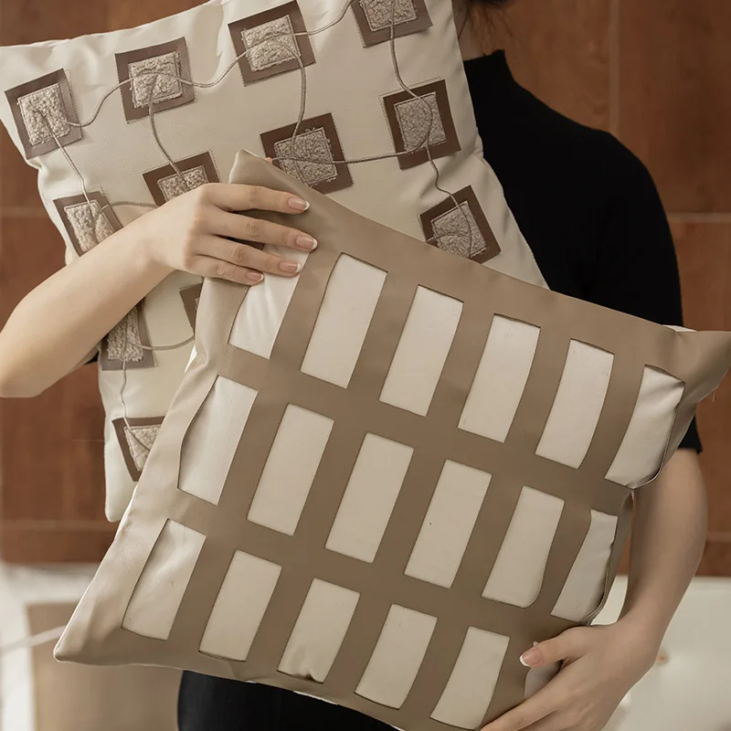 45X45CM Nordic Brown Throw Pillow Cover Modern Geometric Stamping Waist Cushion Cover Decor Home Decorative Pillowcase