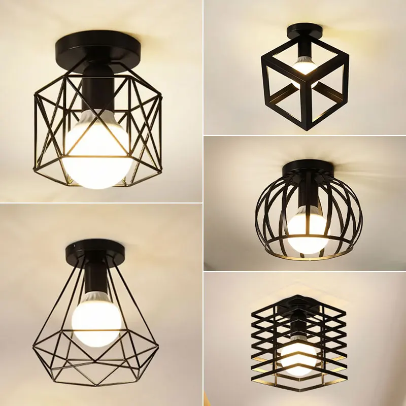 Retro E27 Ceiling Lights For kitchen Balcony Entrance Vintage Indoor Ceiling Lamps Decor for Bedroom Living Room Cage lamp