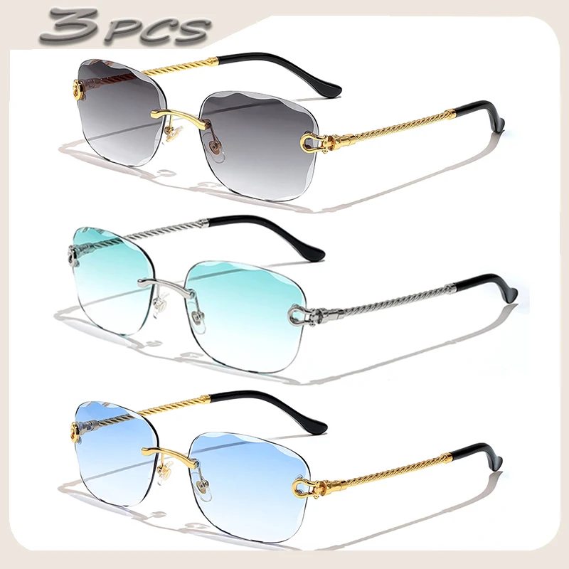 1/2/3 PCS Wholesale Frameless Metal Sunglasses Men Wave Cutting Sun Glasses for Women Travel Shopping Shades Eyeglass UV400