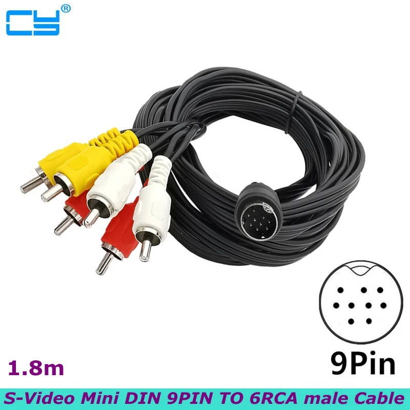 S-Video Mini DIN 9-pin to 6RCA Company Audio Video Cable For Set-top Box Monitoring Equipment Display Projector Receiver