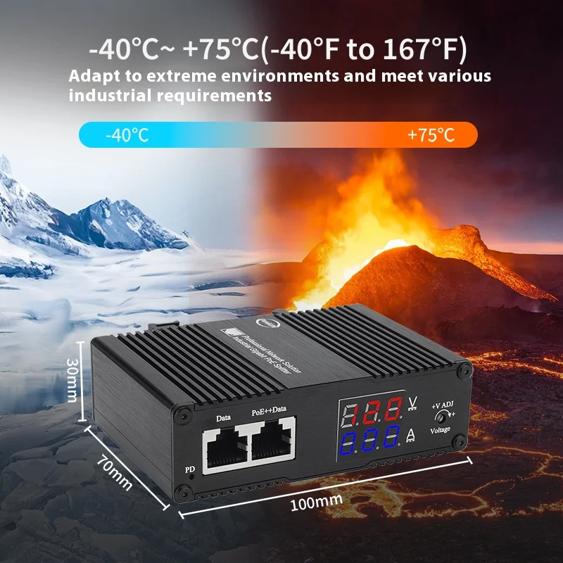 Industrial 5/12/19/24/36V DC Output PoE Splitter IEEE802.3at/bt 30W/95W Input Gigabit Power Over Ethernet Adapter