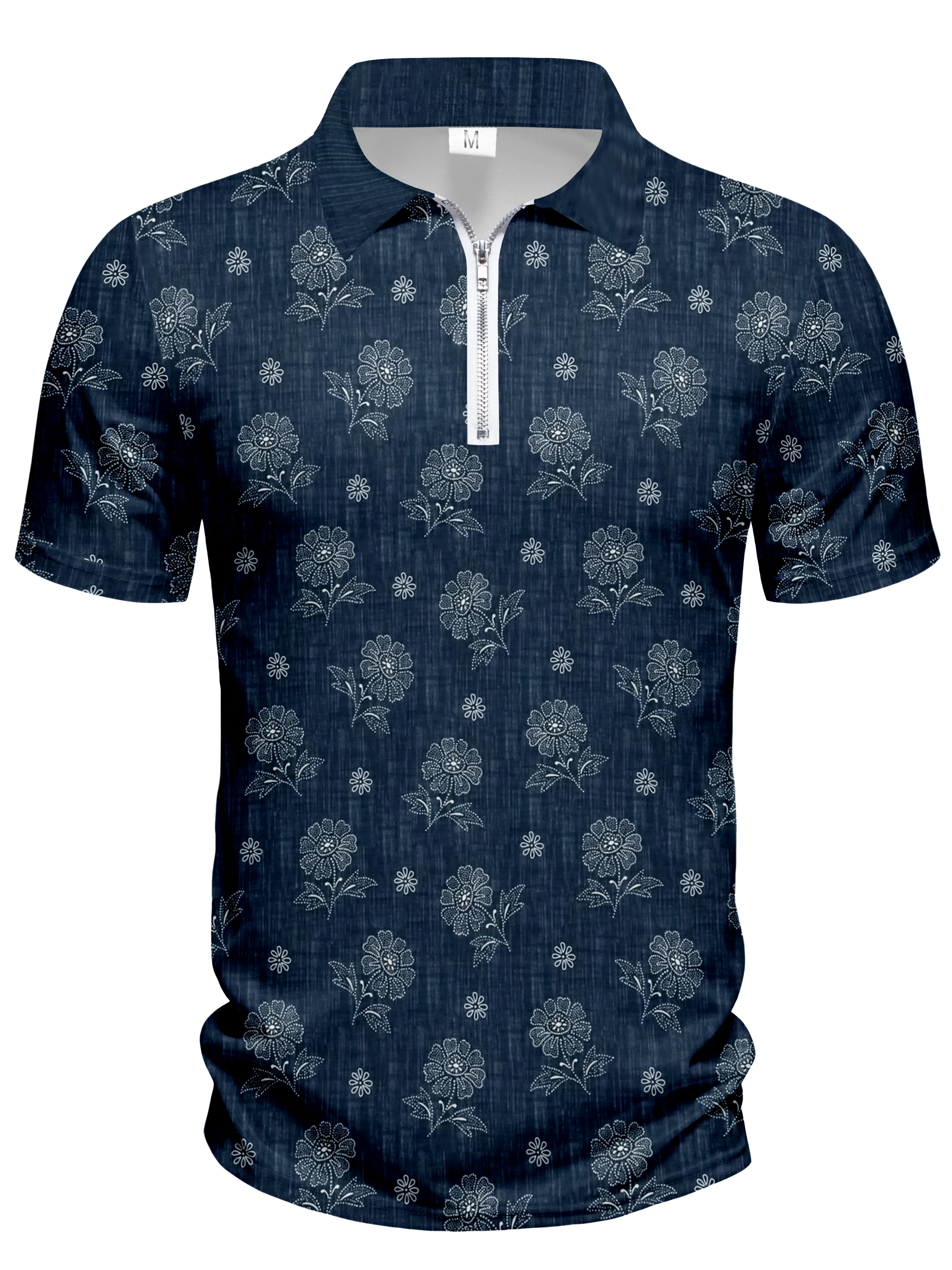 Men's fashion short sleeved polo print casual outdoor sports polo can be machine washed