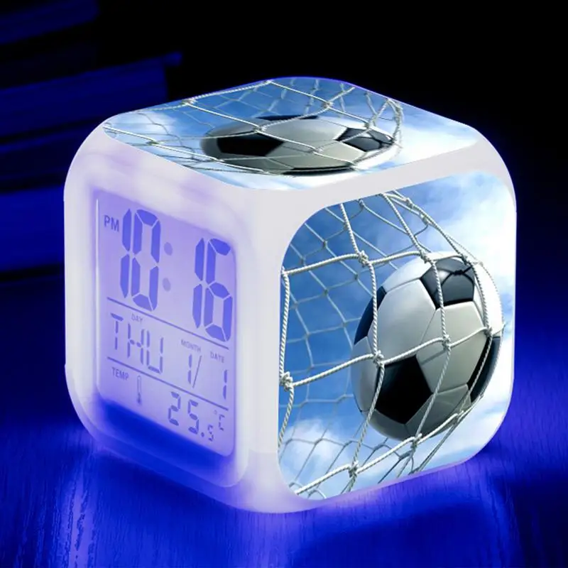 Football Game Clock Cube LED Quiet Alarm Clock Colors Changing Clock Digital Printed Clock Electronic Clock For Home Desktop