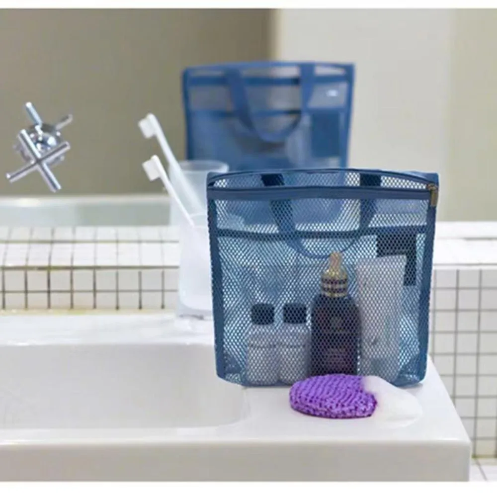 New Quick Dry Mesh Shower Bag Ultra Light with Zipper Toilet Bag Hanging Storage Bag Bathroom