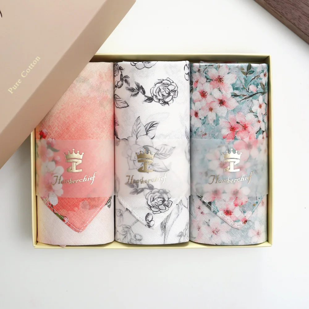 Высококачественная подарочная коробка, носовой платок, женский хлопковый впитывающий пот тонкий цветочный квадратный полотенце, аккомпанемент для мамы-учителя