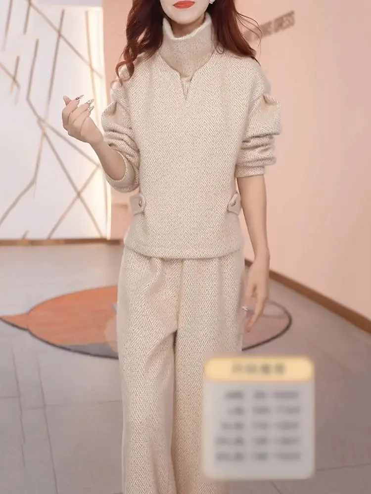 Moda e estilo casual luz luxo minimalista conjunto outono e inverno 2025 feminino versátil manga comprida topo e calças