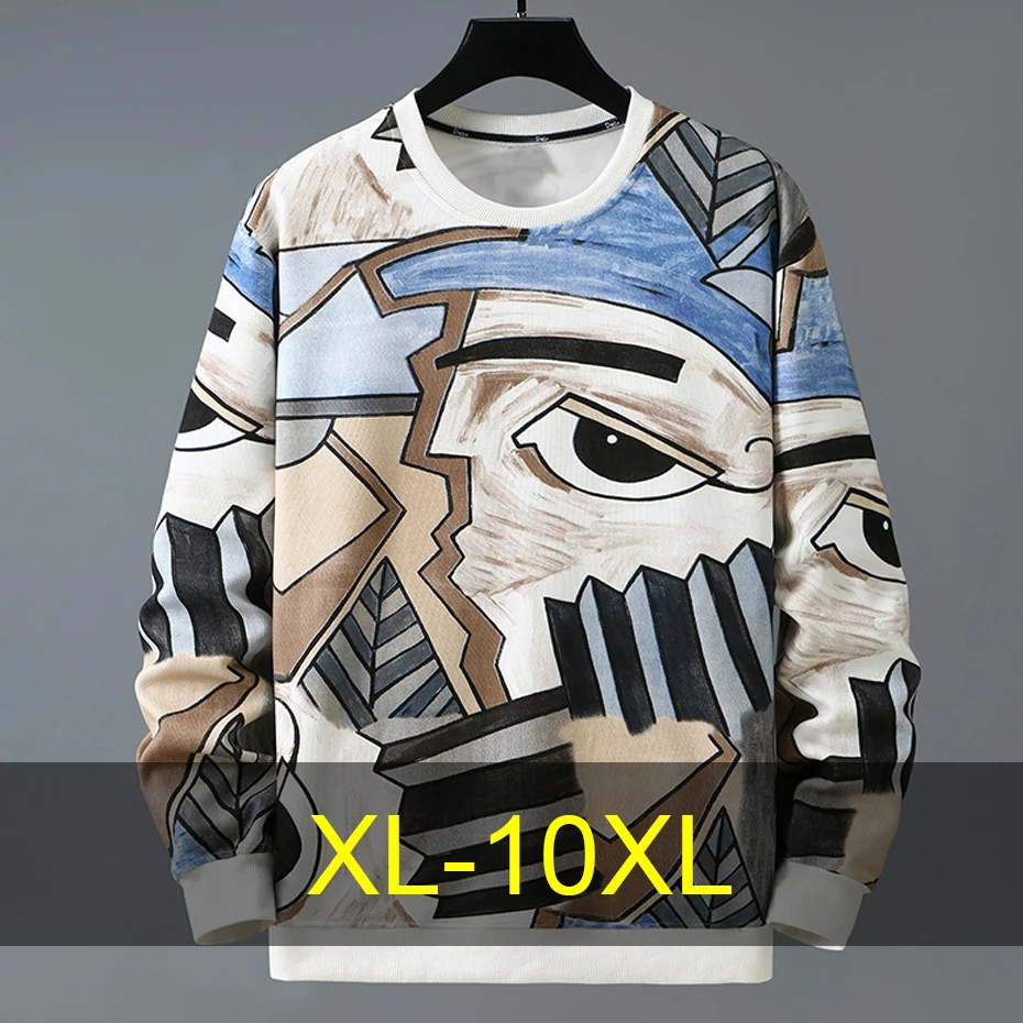 

Hip Hop Streetwear Sweatshirts Men 10XL Plus Size Sweatshirts Geometric Printing Pullover Fashion Sweatshirt Big Size 10XL