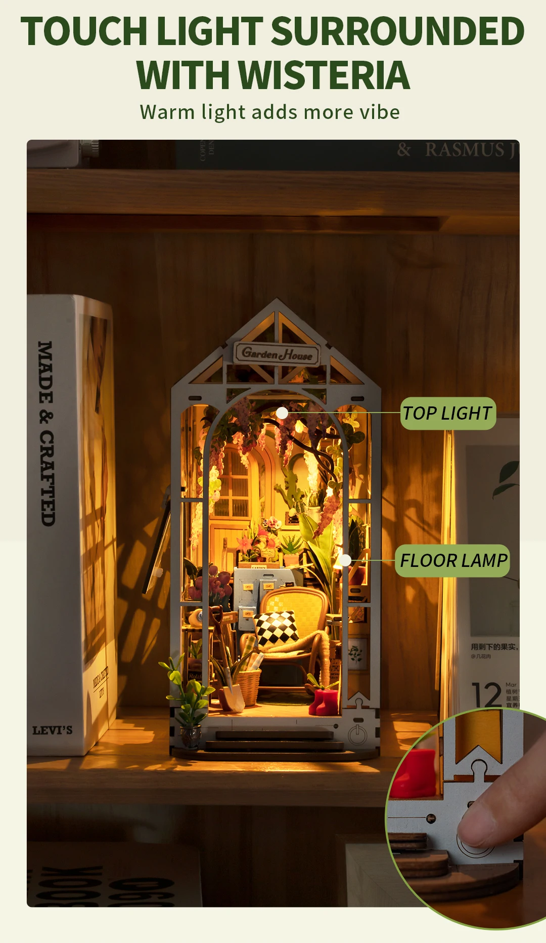 Robotime Rolife Garden House Book Nook Kit Easy Assembly Bookshelf Insert Ideal Home Decor Toy Gift for Kids Women & Girls TGB06