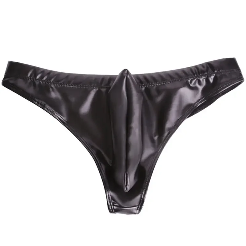 Sexy Men PU Latex Shiny U Convex Briefs Sexy Lingerie G-string Gay Latex Low Rise Micro Mini Bikini Gay Wear