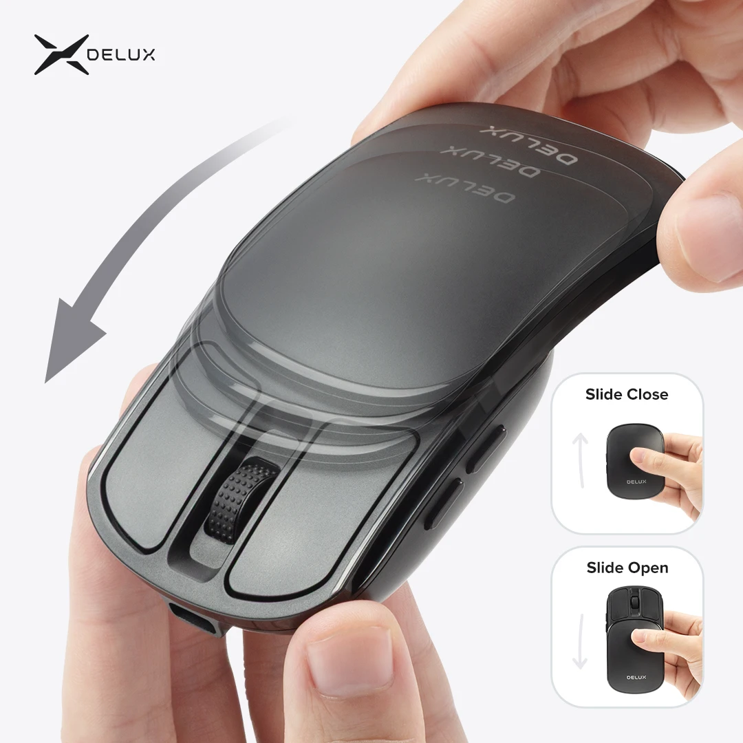 

Delux Pocket Folding Mouse Wireless 2.4G Bluetooth5.2 Silent Click Portable Ultra-light 55g for MacBook Tablet Computer PC Mice