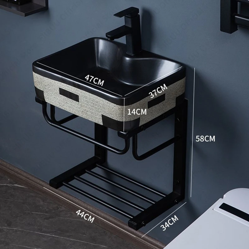 세라믹 베셀 싱크대 벽걸이 도자기 싱크대, 스테인레스 스틸 스탠드, 욕실 발코니 벽걸이, 지지대 달린 세탁 대야