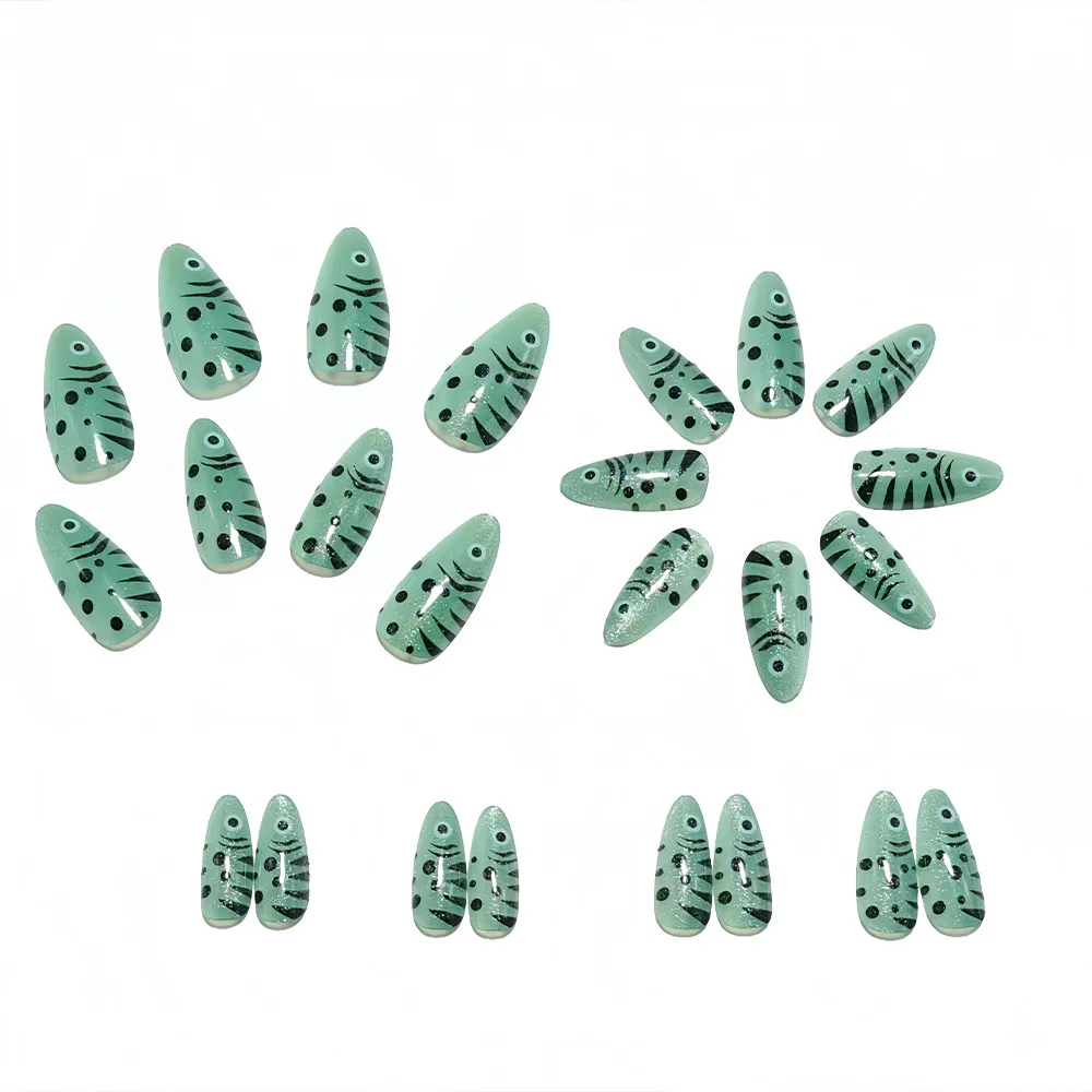 Ocean Colorful Little Fish Press On Nails Almond Head Spicy Girls Summer Fake Nails Full Cover Sea Series False Nail Tips 24pcs image 3