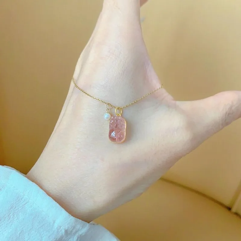 

New Chinese pink tourmaline, necklace female meaning good delicate temperament bead small drip necklace female