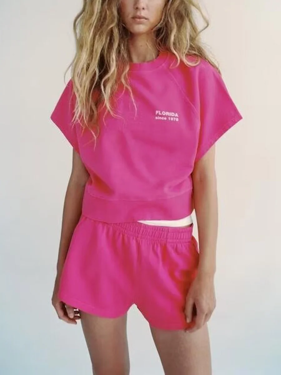 New Summer Women's Fce Sweatirt Elastic Waist orts Set ZA2024 Comfortable Breathable Faionable Ladies' Outfit