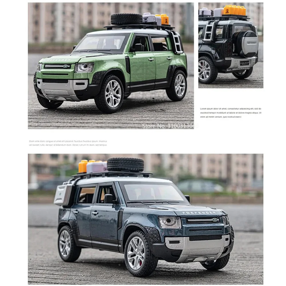 1:24 Land Rover Defender Model Car Toy Alloy Diecast Metal SUV Car Model with Removable Tools Off Road Vehicle for Boy Toys Gift