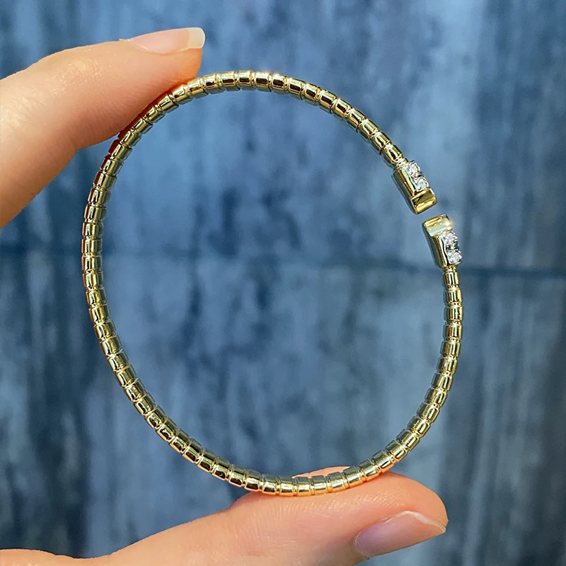 Aazuo Luxury Vintage Jewelry 18K Solid Yellow Gold Real Diamonds Open Bangle For Woman Upscale Trendy Wedding Engagement Party