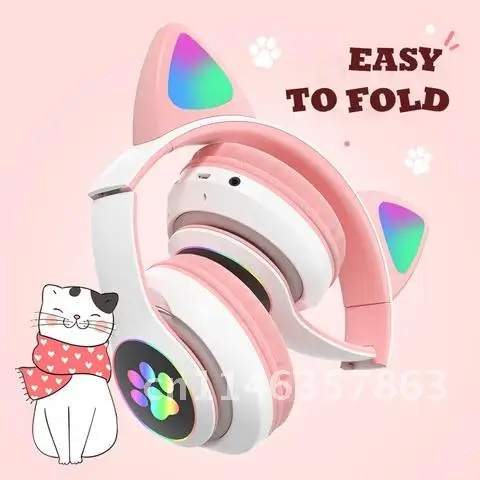 Wireless Cat Ear RGB Headphones Noise Cancelling Bass Adults Kids Girl Bluetooth Headsets Support TF Card With microphone Casco