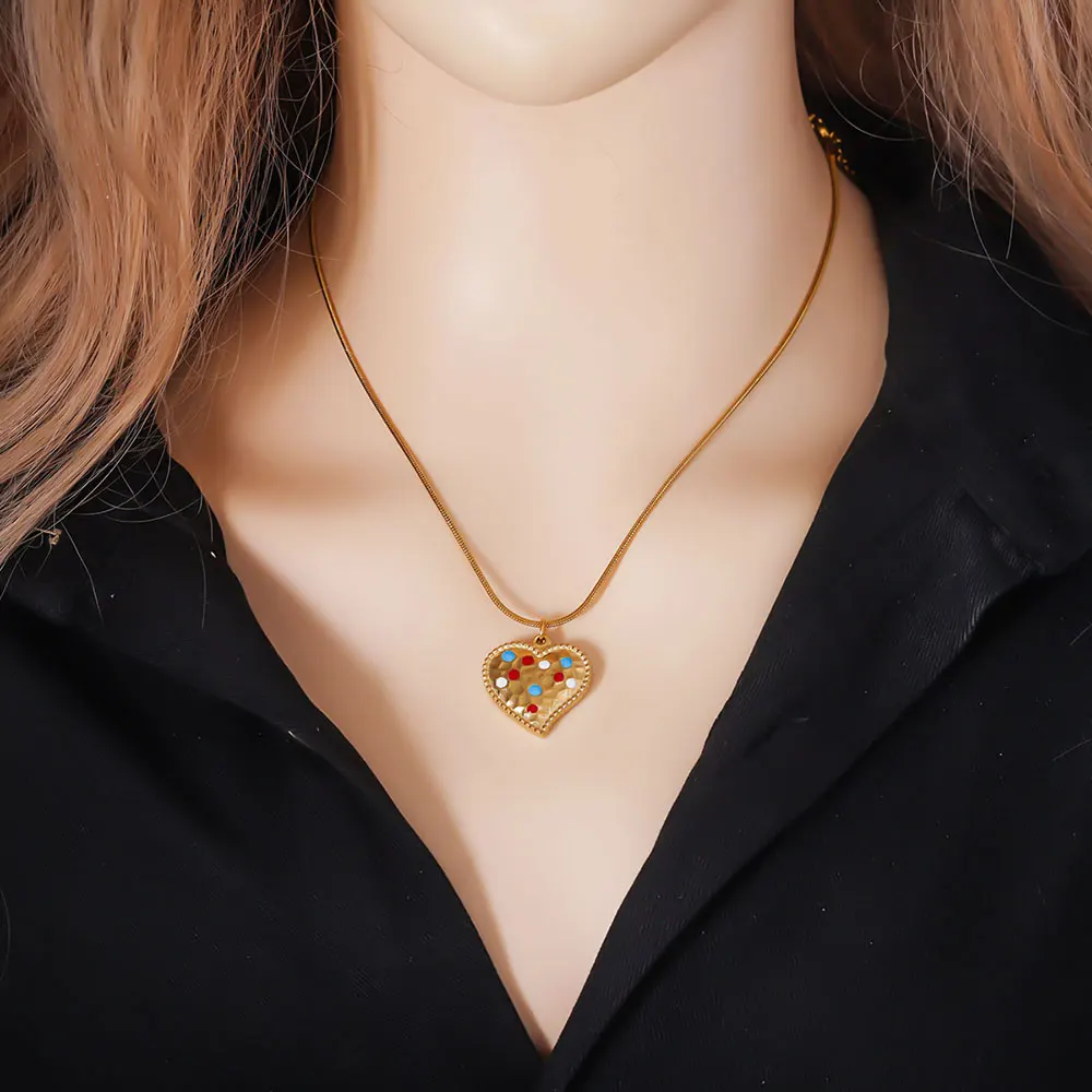 5pcs Stainless Steel Enamel Checkerboard Heart Charms Golden Jewelry Making Accessories DIY Women's Earring Necklace Wholesale