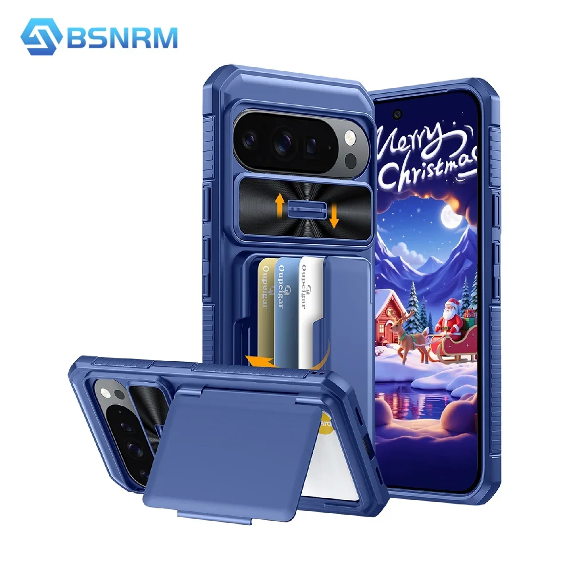 

Рождественский подарок для чехла Google Pixel 10/10 Pro, с блокировкой RFlD-кошелька, противоударный, держатель для карт, чехол для камеры - синий