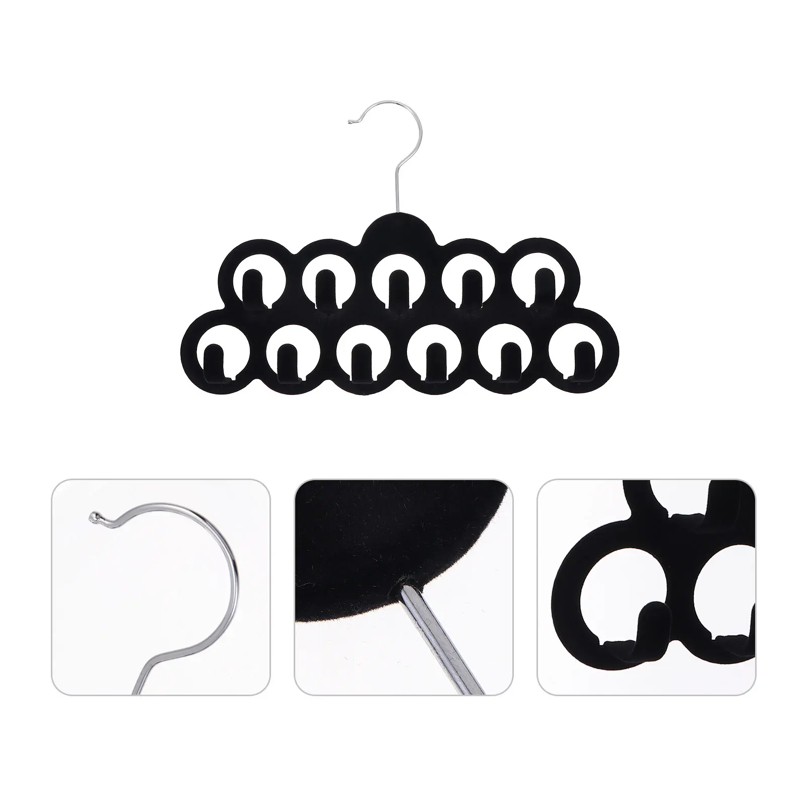 

4pcs Non Slip Hangers 11 Hooks Tie Scarf Belt Holders Black Iron Rack Household Storage Solution Environmentally Friendly