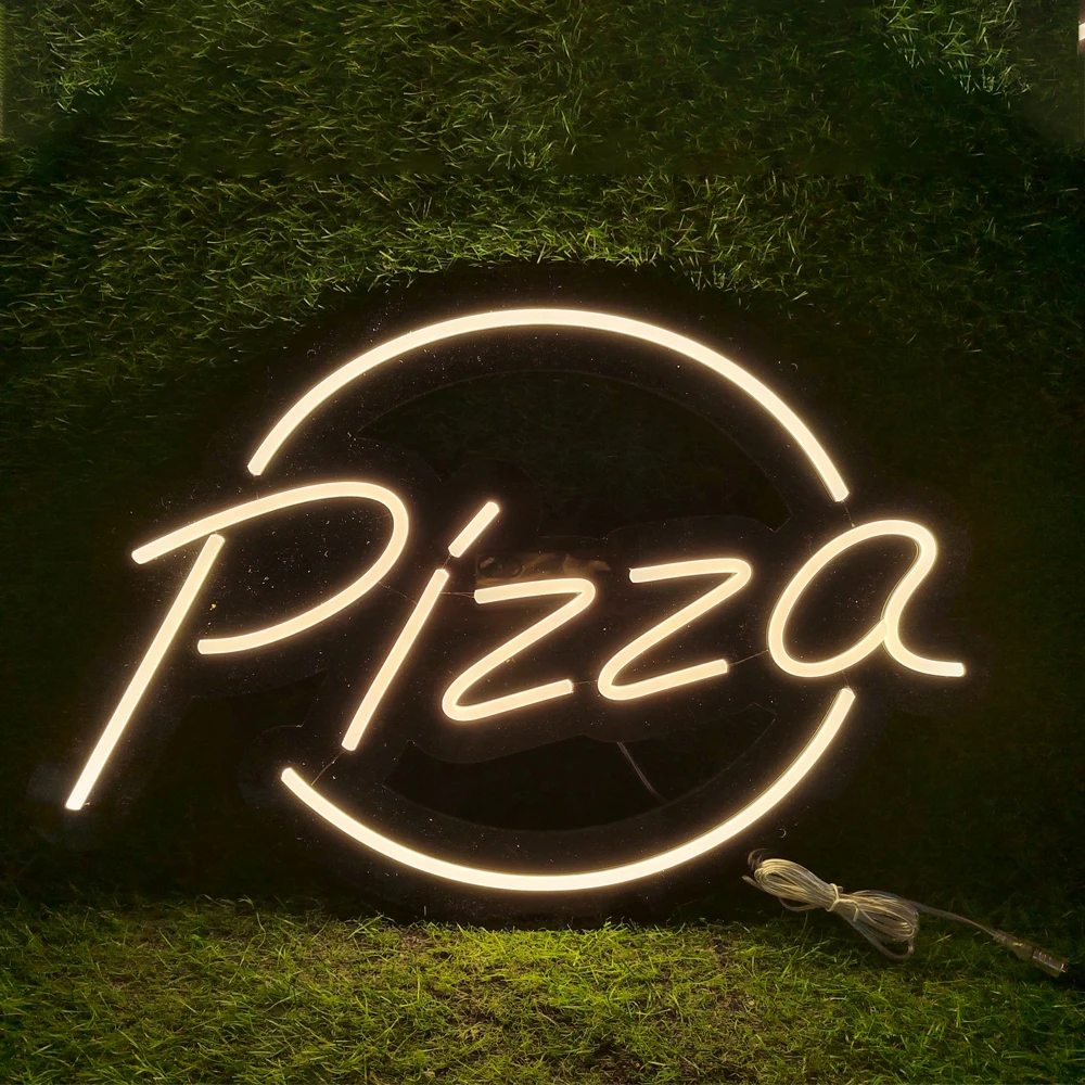 Pizza Neon Light Pizza Neon Sign Follow Black Background Custom Handmade Art Restaurant Wall Decoration Aesthetic Led Lights