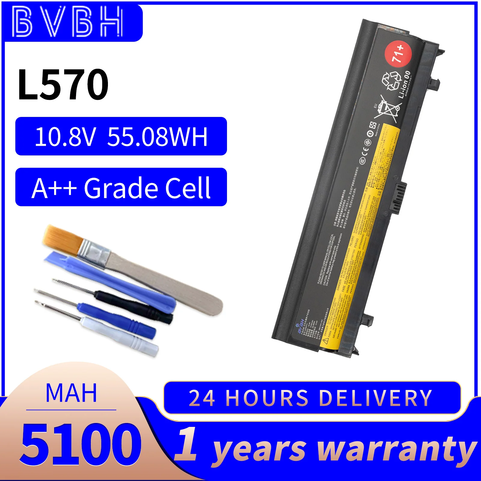 

BVBH L560/L570 71+ 51000mAh Laptop Battery For LENOVO Thinkpad SB10H45073,SB10H45074,SB10H45071 Thinkpad 00NY488,00NY489,00NY486