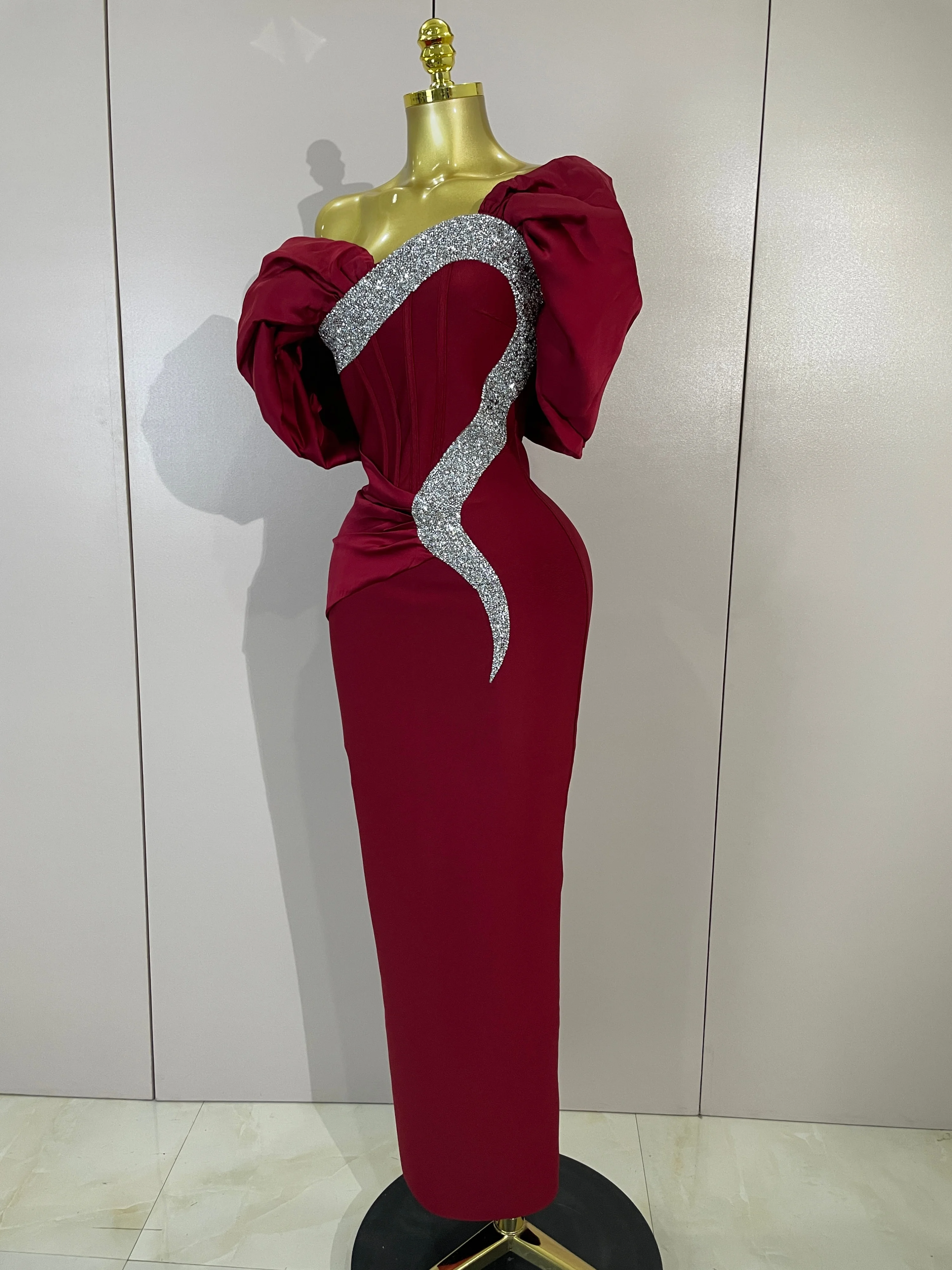 Elegance Off The Shoulder Shiny Rhinestones Bodycon Long Bandage Dress Women Celebrate Evening Party Birthday Prom Wedding Dress