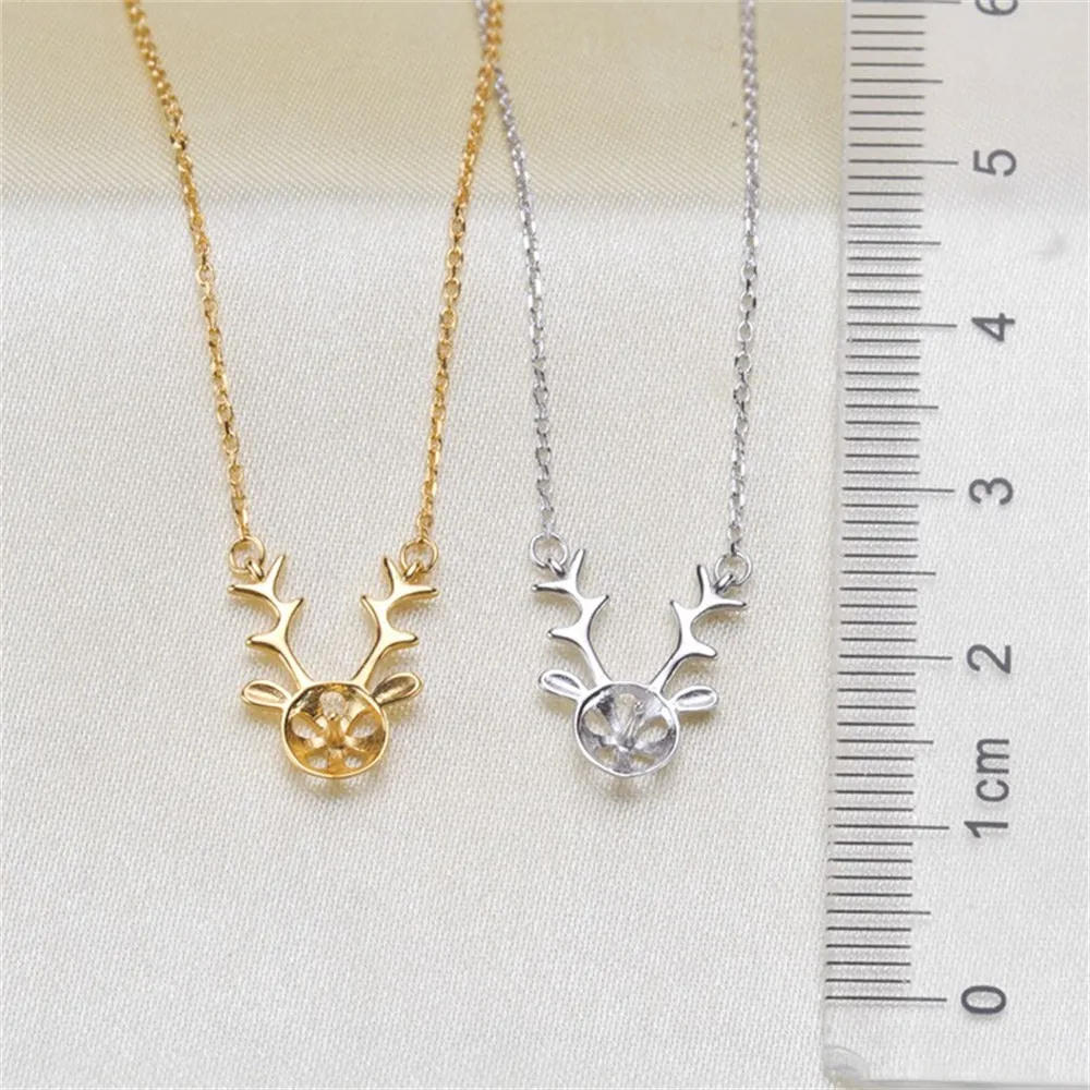 DIY Accessories Pearl Pendant Set Chain Empty Tray S925 Silver Adjustable Chain Elk Style with Chain Fit 8-9mm Round Flat L052