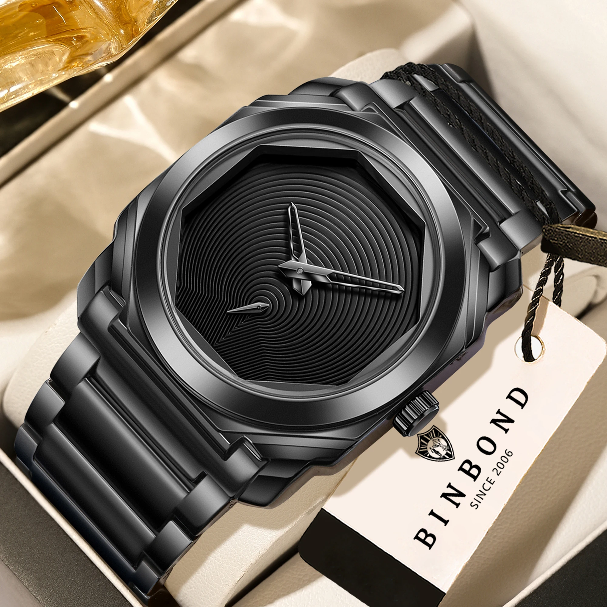 BINBOND Orginal Design Fingerprint Quartz Wristwatches For Men Luxury Waterproof Men's Watch Stainless Steel Casual Reloj