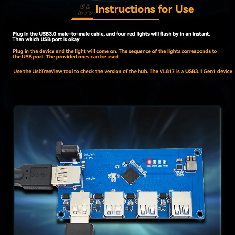 Efficiënte VL817 USB3.1 HUB-module 1 tot 4-poorts USB HUB USB-uitbreidingsmodule