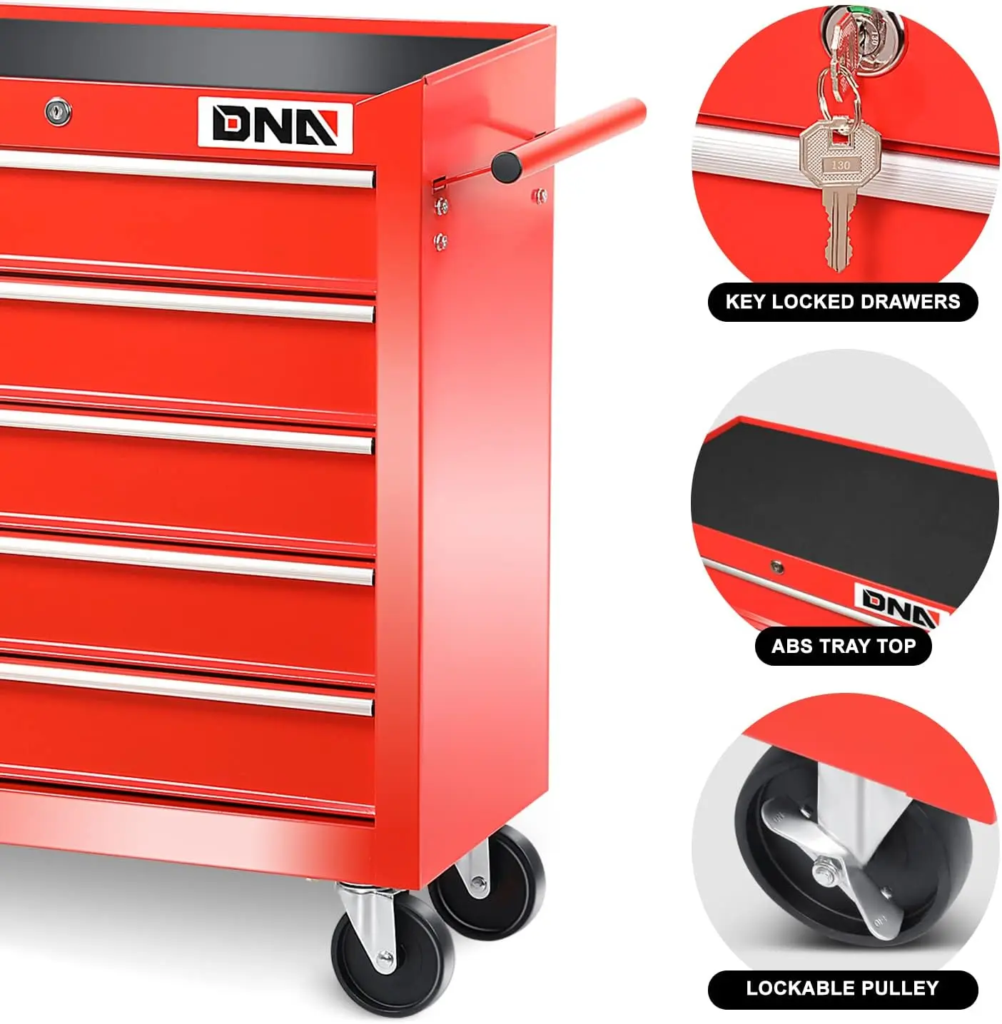 DNA MOTORING TOOLS-00263 5-Drawer Plastic Top Rolling Tool Cabinet with Keyed Locking System,