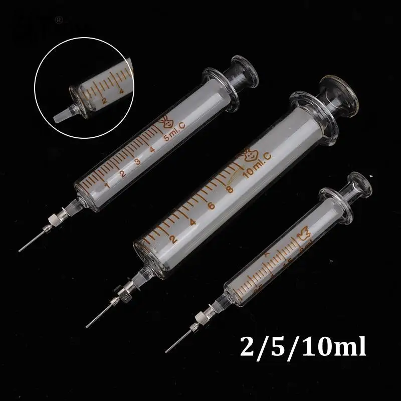 Glass Syringe 2ml 5ml 10ml Syringe Metal Needle Welding Oil Container Glass Push Rod Mobile Phone Repair Tool