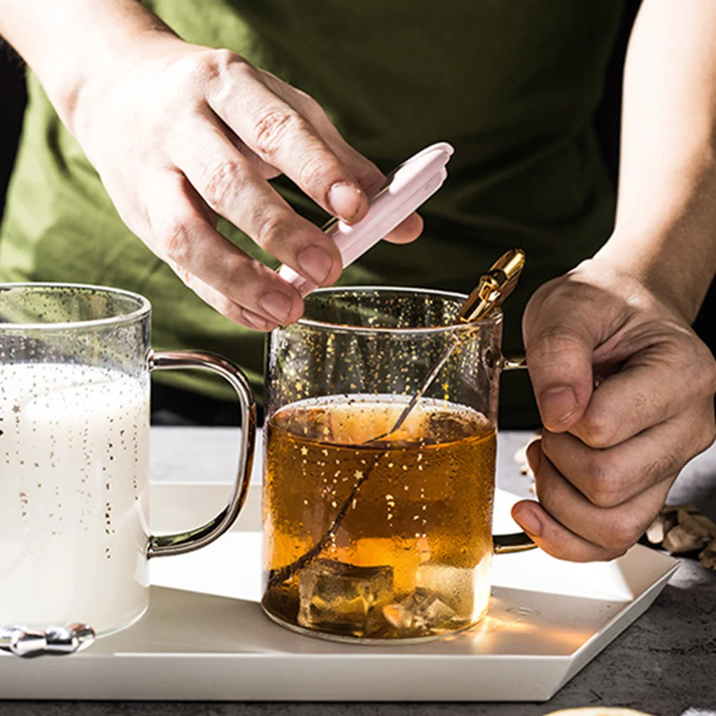

1Set Star Glass Cup Pink with Spoon and Lid Ideal for Coffee Tea Milk Juice Creative Texture Design Gift Coffee Cup