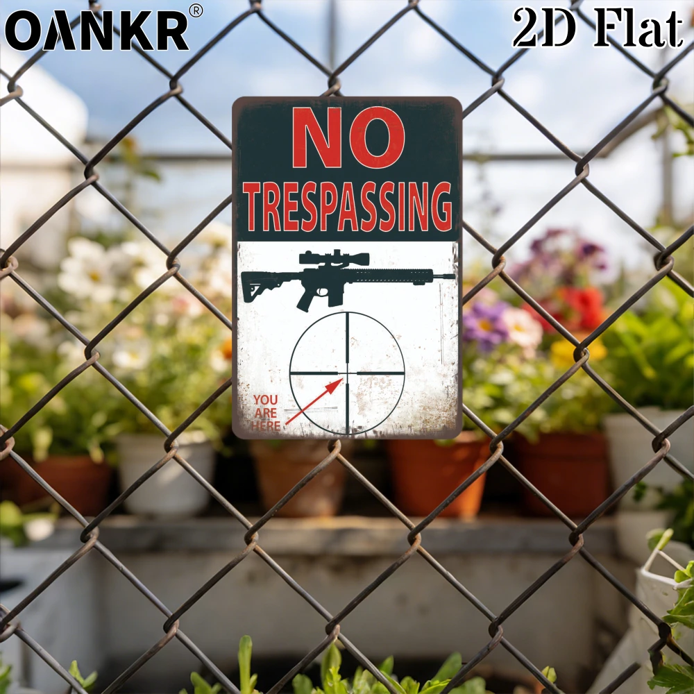 Vintage Warning Art Metal Tin Sign, No Trespassing Rifle Target Metal Signs for Farm Bar Garden Home Wall Decor Plaque