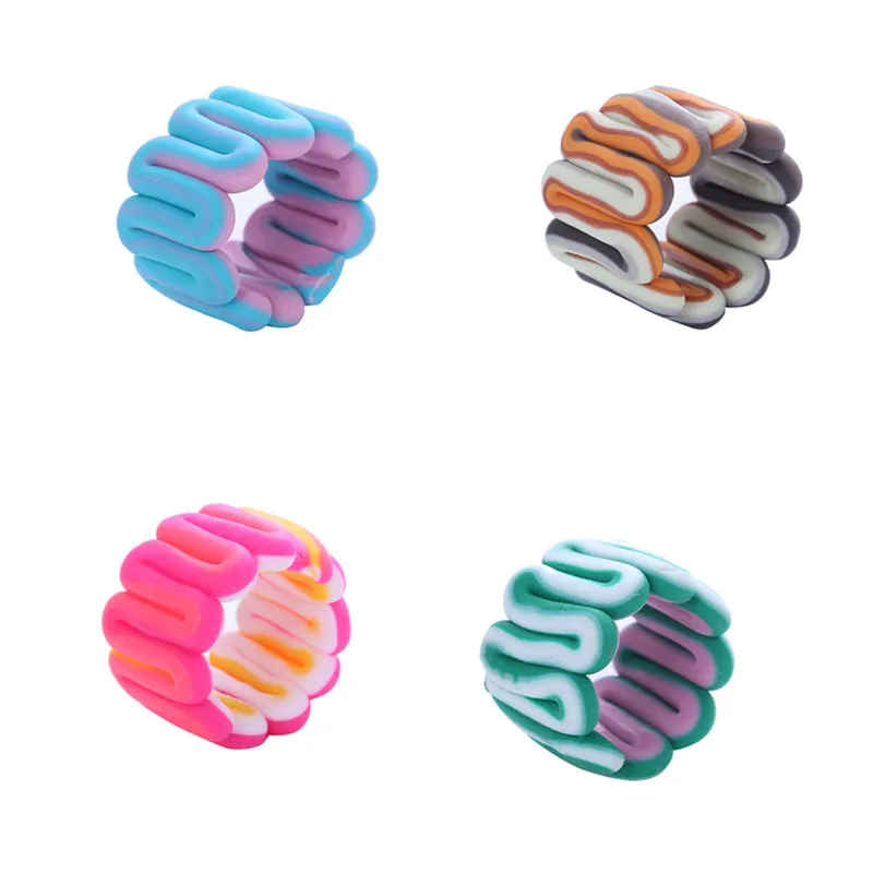 New Fashion Candy Color Geometric Twisted Wave Finger Rings For Women Cute Handmade Clay Soft Pottery Wide Rings Jewelry Gift