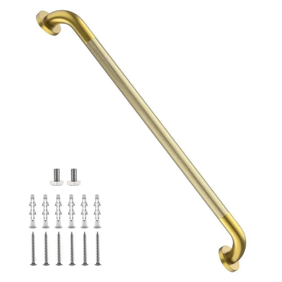 

Grab Bar 32 Inch, Brushed Gold Bathroom Grab Bar w AntiSlip Knurled Grip, Stainless Steel Bath Safety Bars Support Handrail for