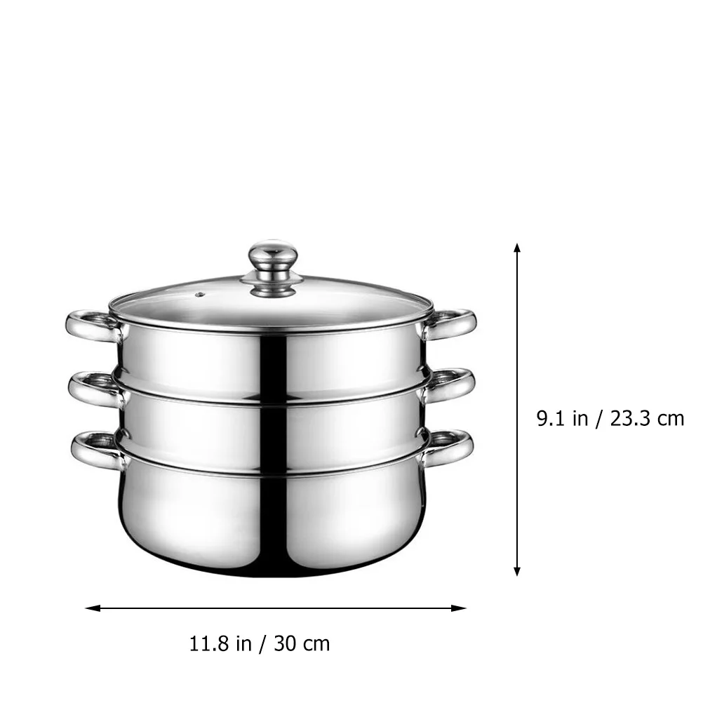 

Stainless Steel Steamer 30Cm Thickened Soup Steam Pot For Gas Stove Three Layer Kitchen Cooker Household Cooking Pot