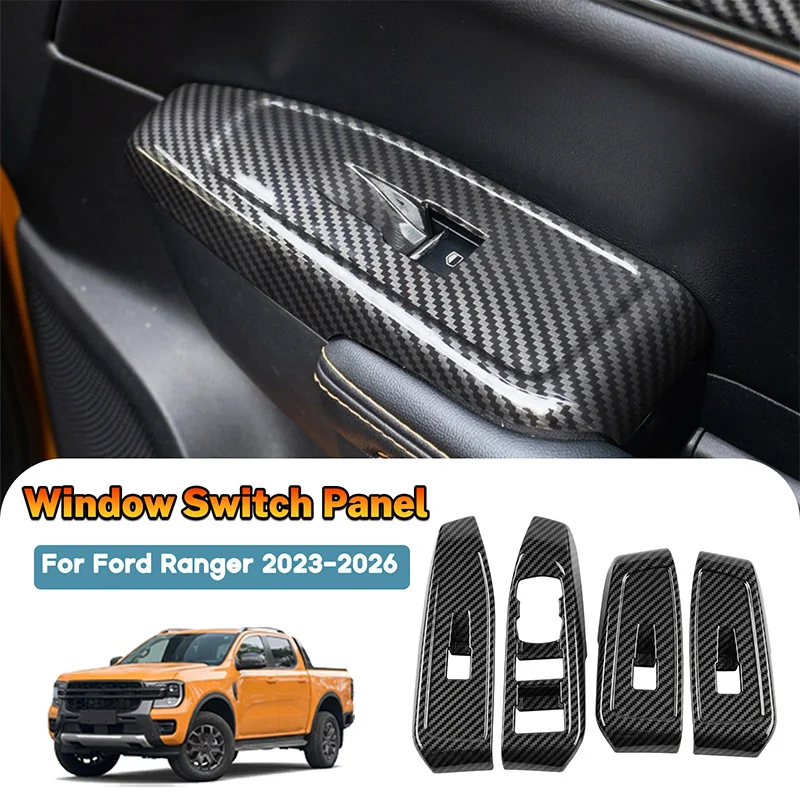 Car ABS Window Lift Switch Panel Decor Trim Cover for Ford Ranger T9 2023-2026 Door Control Sticker Interior Refit Accessories