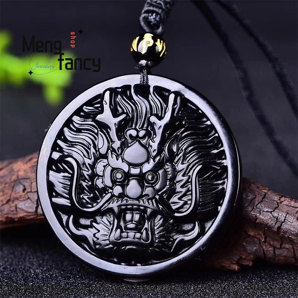 

Natural Obsidian Zodiac Dragon Pendant Exquisite Charm Fashion Luxury Women Men Fine Jewelry Mascot Best Selling Holiday Gift