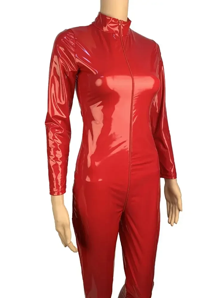 مظهر رطب PVC Catsuit لامعة بولي Leather الجلود 2 سستة مفتوحة المنشعب ارتداءها الجوارب تأثيري Jumsuit مثير Clbuwera يوتار الجسم الملتصقة