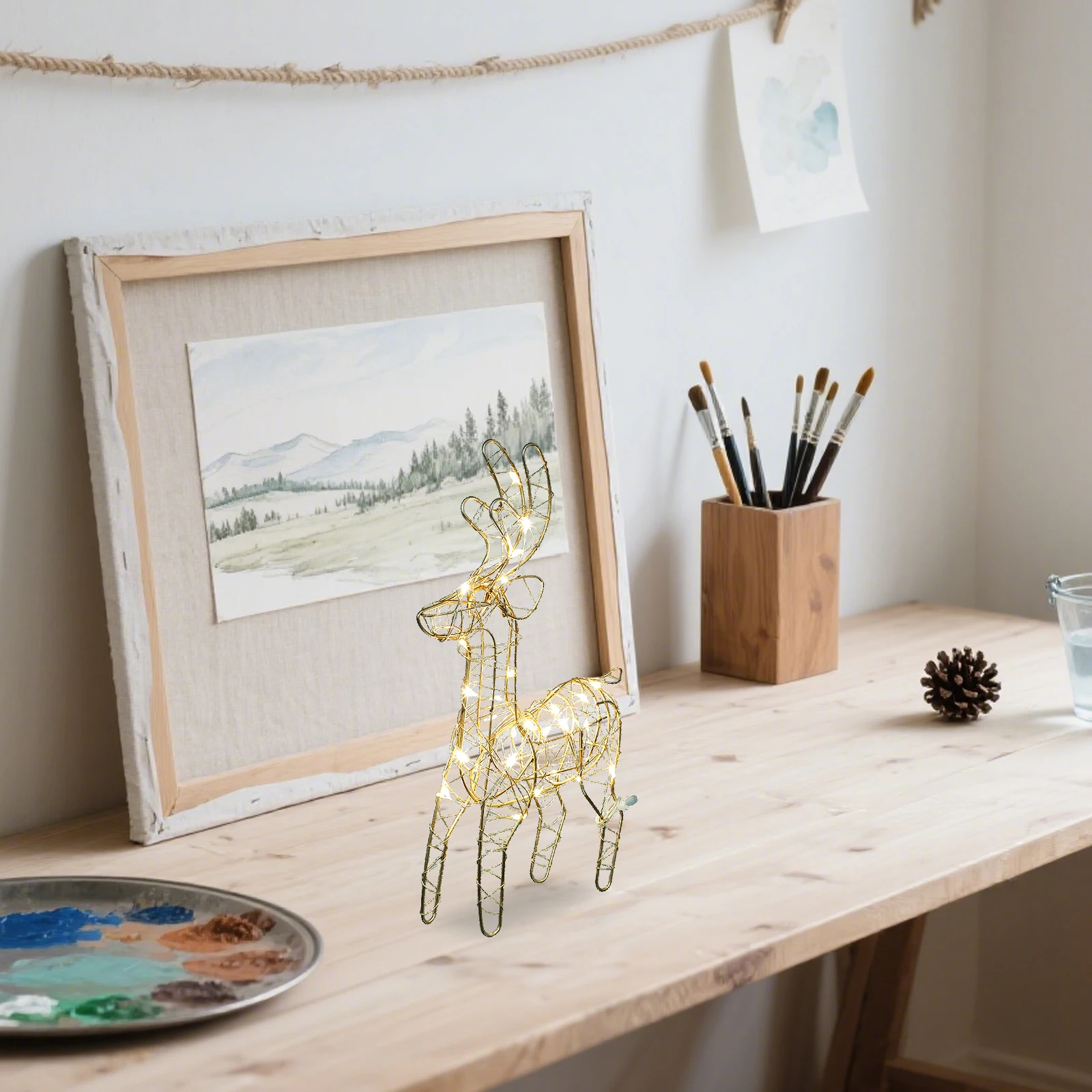 

Light-Up Reindeer Ornament in Luxurious Gold Stable Iron Construction for Festive Home Decor Store Display Holiday Ambiance