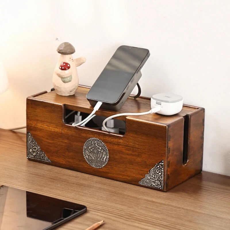 

Коробка для кабелей из массива дерева с шиповым соединением, многопортовая, для отвода тепла, прочная, долговечная, для хранения и организации силовых кабелей