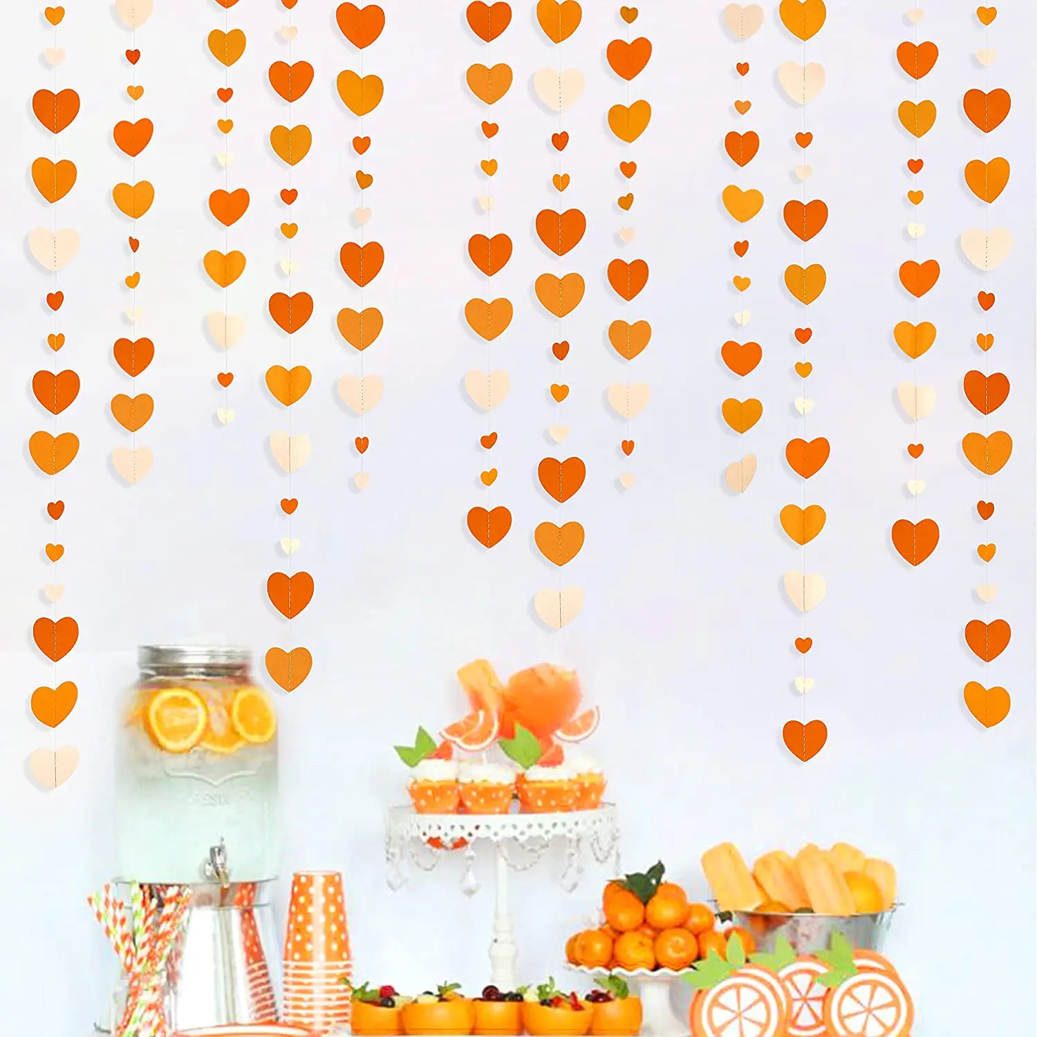 

Orange Heart Garlands Paper Love Streamers Hanging Decorations Thanksgiving Autumn Wedding Bridal Shower Birthday Party Supplies