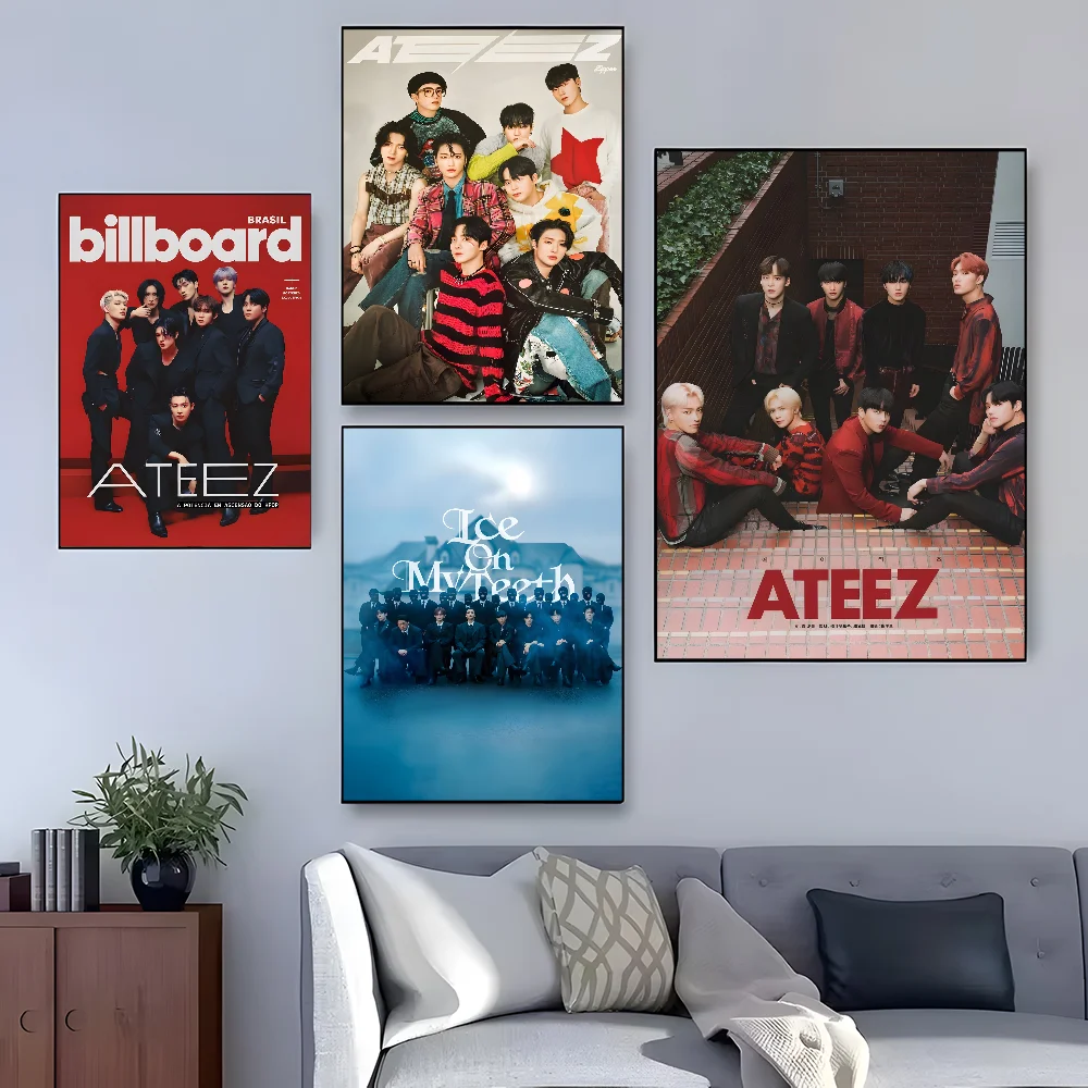 Kpop A-ATEEZ Poster Home Decor HD Sticky Wall Waterproof Home Living Room Bedroom Bar Decoration